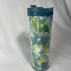 Starbucks Coffee 2012 Travel Tumbler 16 oz Insulated Cup Abstract Green and Blue